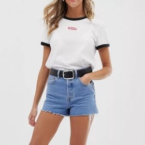 LEVI'S  Ribcage Denim Shorts Button Fly Raw Hem